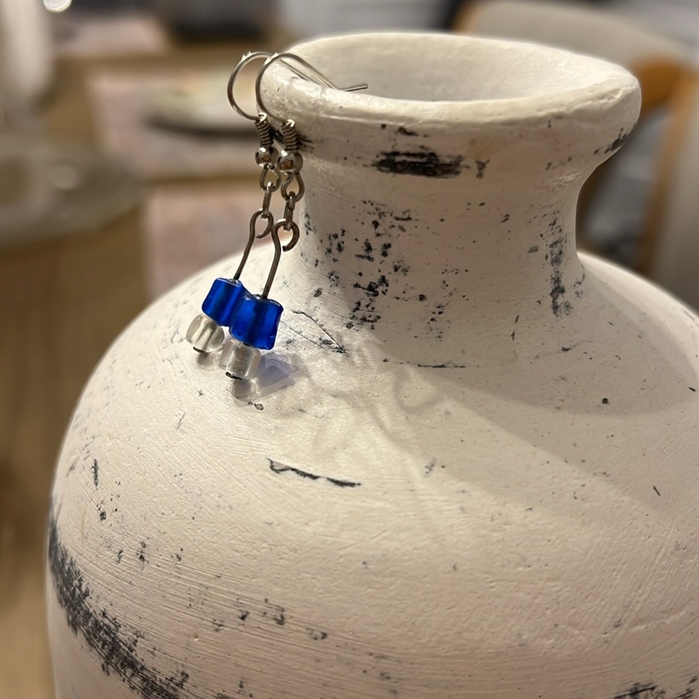 Beach Day Minimalist Handmade Glass Bead Earrings with frosted sea glass beads
